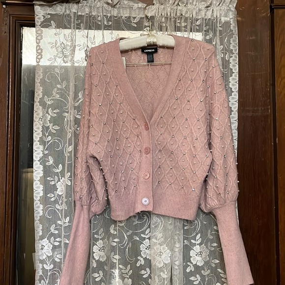 Express Sweaters - Gently used vintage  beautiful light pink sweater with buttons vintage look